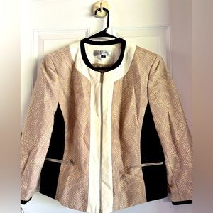 Tahari Black/Tan/White zip up blazer